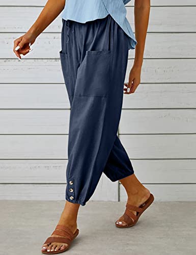Wanzetaly Summer Cotton Linen Capri Pants for Women Loose Cropped Stretch Tapered Lantern Harem Pants Capris4