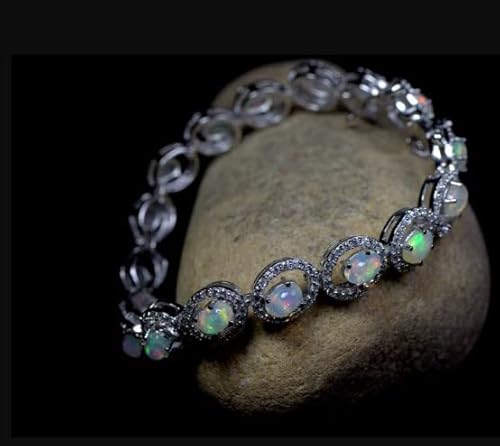 925 Sterling Silver Ethiopian Welo Oval Opal With A Cz Charm Wedding Bracelet October Gemstone Jewelry #TOP6