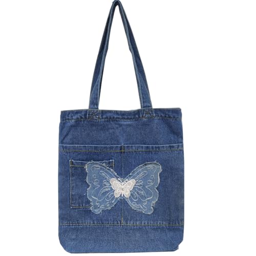 Image of Farm4Far Women Denim Retro Vintage Butterfly Tote Shoulder Hand Bags