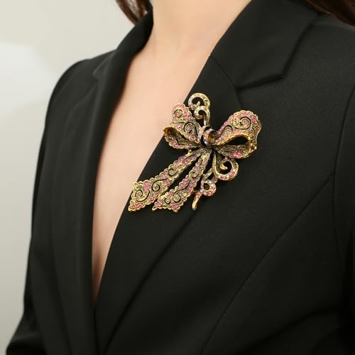 Image of Rhinestone Bow Brooch Vintage Crystal Large Bowknot Brooches for Women Brooch Pin Wedding Fashion Jewelry Accessories,Women Gift