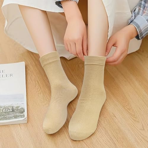 Image of Women's Premium Combed Cotton Socks - Soft Above Ankle Crew Socks for Women, Durable Comfortable Cotton Blend, Pack of 5 Pairs, Size 6-12, Ideal for Daily Wear