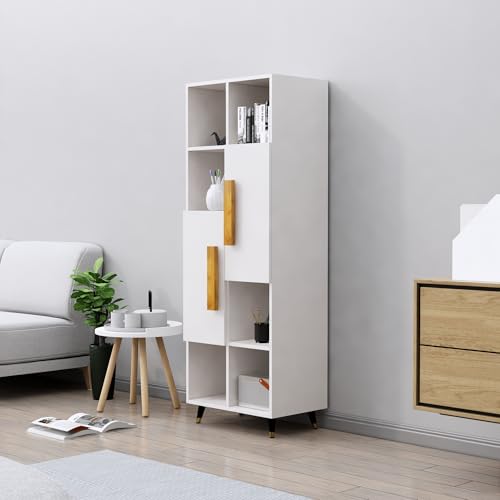 Image of Bniture Bookshelf for Home | Engineered Wood Book Shelf with 2 Door & 6 Shelf | Open Book Shelf Stand for Library | Multipurpose Display Organizer for Living Room, Study & Office | Frosty White