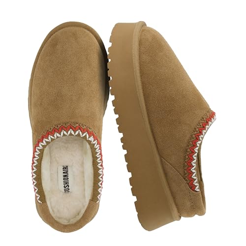 Image of CUSHIONAIRE Kabuki Platform Boots Genuine Suede Fuzzy Mule Slippers for Women with Memory Foam | Indoor /Outdoor Womens Slippers | Wide Widths Available
