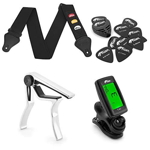 Coffret cadeau pour guitare : set complet avec sangle, accordeur, médiators