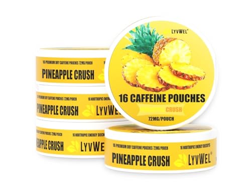Image of LyvWel 72mg Caffeine Energy Pouches - Pineapple Crush - Clean Tropical Energy with Guarana - 5-Pack (80 Total Pouches)
