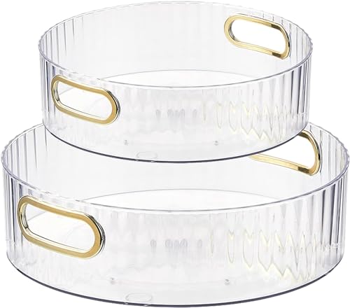 2 Piezas Especiero Giratorio, Giratorio Organizador de Armario Lazy Susan 360° Plato Giratorio Soporte Giratorio para Condimentos para Botellas, Frutas, Cosmético, Armario, Despensa (Blanco)