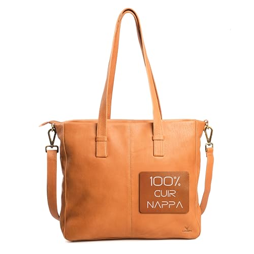 Cabas grand sac a main femme cuir veritable avec bandouliere et poches