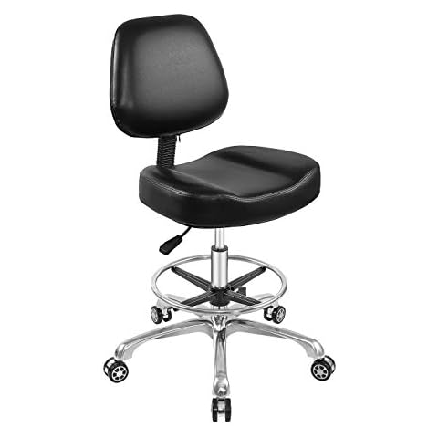 Rolling Stool Adjustable Drafting Chair Heavy Duty with Wheels for Office Home Desk Chair Big Size (With Foot Rest) Cover