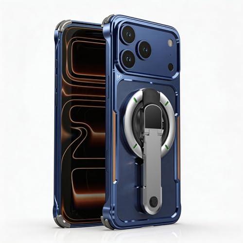 Coque magnétique iPhone 17 Pro Max avec pare-chocs métal antichoc bleu