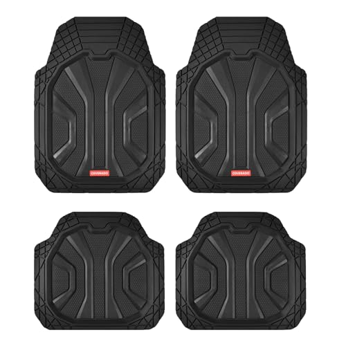 Image of Coverado Car Floor Mats for Cars, Waterproof Car Mats All Weather Truck Floor Mats for SUV, Automotive Heavy Duty Floor Mat Full Set Universal Trim to Fit Car Mats for Cars SUV Truck (4 Pcs,Black)