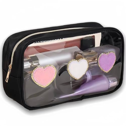 Onlvye Bolsas de maquillaje transparentes con forma de corazón, bolsa de viaje con cremallera para mujeres, organizador de maquillaje transparente para brochas de maquillaje, bolsas de aseo de viaje