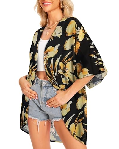 Image of Women Kimono Cardigans Casual Summer Tops Cover up Open Front Floral Print Resort Wear 2026
