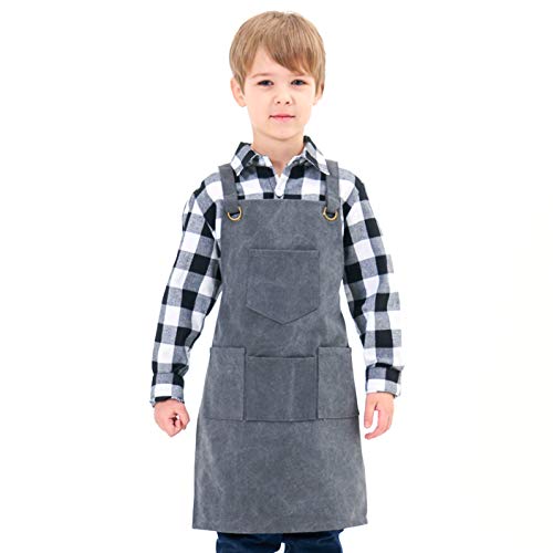 NEOVIVA Heavy Duty Work Apron for Kid Boys with Pockets and Adjustable Cross-Back