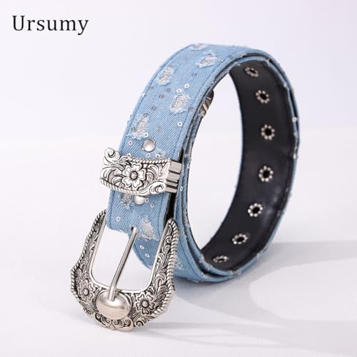 Ursumy Women Denim Waist Belt Blue Jean Belt Butterfly Waist Belt Y2K Belt for Jeans Pants Ladies Cowgirls Cowboys Belt3
