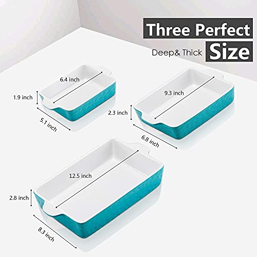 Ipow 3 Pack Casserole Dish Bakeware Set [Large&Deep], Ceramic Baking Dishes For Oven, To Table Plate Pan For Lasagna&Chicken Baking Cooking, Gift For Wedding Party, Turquoise #TOP5