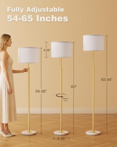 Image of Ambimall Height Adjustable Modern Gold Floor Lamp, Gold & White