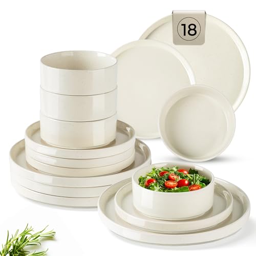 GBHOME Dinnerware Set for 6, 18 Piece Speckled Plates and Bowls Set with Glazed Bottom, Chip &...