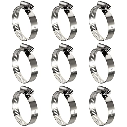 10 Pack Stainless Steel Hose Clamps 1-1/2 inch to 2-1/2 inch Worm Gear Metal Hose Clamps for Pipe Dryer Repair Tubing and Fuel Line
