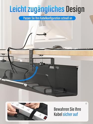 Cinati Kabelmanagement unter dem Schreibtisch ohne Bohren, Großes Kabelmanagement-Tray für unter den Schreibtisch, 72cm Stoff-Kabelversteck für Kabelorganizer – Unterstützt bis zu 13.6kg