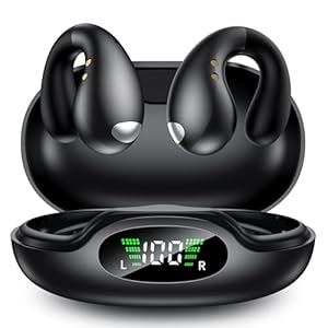 EUQQ Wireless Earbuds – Open Ear Headphones Wireless, Bone Conduction Earbuds With Mic, Bluetooth 5.3 Clip On Earphones, Fast Charging 50h Playtime, IPX4 Ear Buds For Running Sport Workout