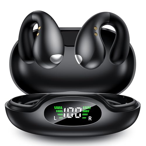 EUQQ Wireless Earbuds – Open Ear Headphones Wireless, Bone Conduction Earbuds With Mic, Bluetooth 5.3 Clip On Earphones, Fast Charging 50h Playtime, IPX4 Ear Buds For Running Sport Workout