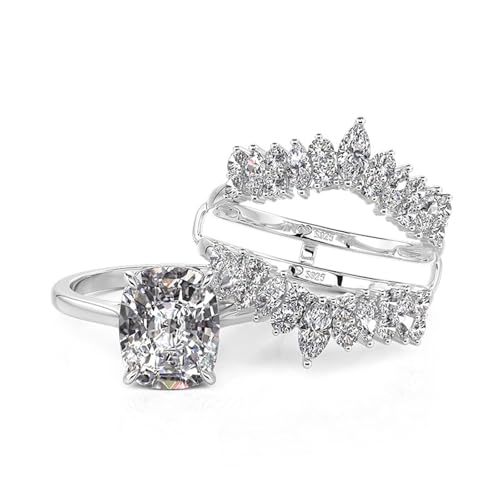 Jeulia 2PCS Interchangeable Wedding Ring Set for Women 925 Sterling Silver 5.44 ct Cushion Cut Diamond Bridal Set Butterfly Eternity Ring Band Romantic Jewelry Gift with Box