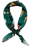 VIVIAN & VINCENT Holiday Gift Packed Silk Like Satin Fall Winter Christmas Square Scarf for Women Hair Scarves Green Reindeer and Snowflake