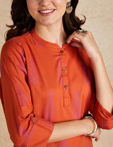 Image of Amazon Brand - Myx Women Printed Regular Cotton Short Kurti (Available in Plus Sizes)