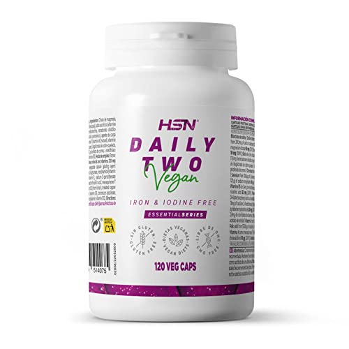 Multivitaminas y Minerales Daily Two - Dosis Diaria = 2 Cápsulas - de HSN | 120 Cápsulas con Todas las Vitaminas y Minerales - Sin Hierro ni Yodo | No-GMO, Vegano, Sin Gluten