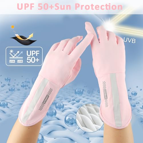 Image of PALAY Sun Protection Gloves UPF 50+ Summer Bike Gloves for Women Bike Riding Driving Golfing, Breathable Nylon Ice Silk Outdoor Hand Glove with Wrist Extension, Touch Screen Design (Pink)