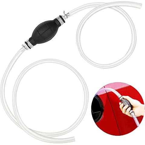 Abnaok Siphon Fuel Transfer Pump, Hand Transfer Fuel Pump with 8mm Primer Fuel Line Hose for Gasoline/Fuel/Liquid/Water Transfer (White hose) Cover
