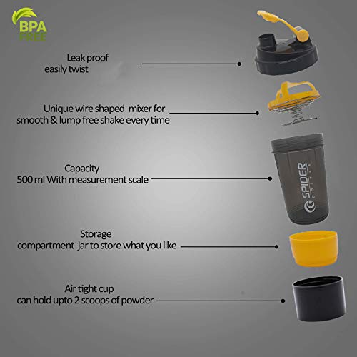 Image of Protein Shaker Bottle / 100% Leakproof Guarantee Sipper Bottle Ideal for Protein Shaker Bottle / 500ml with 2 Storage Compartment Cup for Gym, Yoga, Hiking, Cycling, BPA Free Material