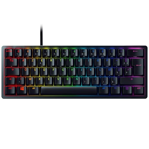 Razer Huntsman Mini (Switches Violets) - Clavier Gamer Compact à 60% (Switches Opto-Mécaniques Clicky, Touches en PBT, Câble USB-C Détachable) Clavier AZERTY | Noir