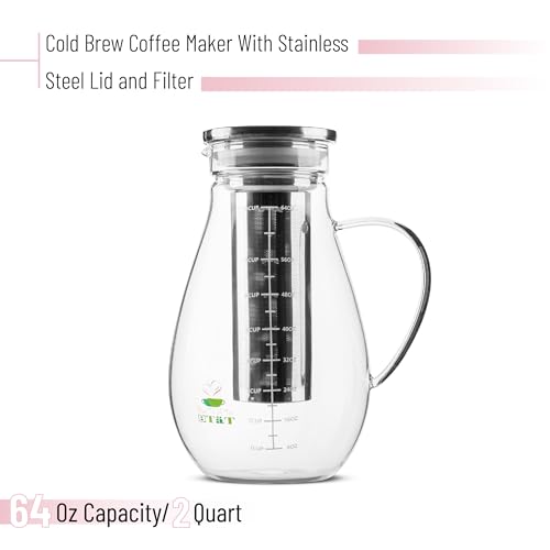 Image of BTaT- Cold Brew Coffee Maker, Iced Coffee Maker, 2 Liter (2 Quart, 64 oz), Iced Tea Maker, Cold Brew Maker, Tea Pitcher, Coffee Accessories, Iced Tea Pitcher, Cold Brew System, Cold Brew Pitcher