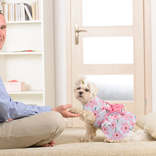 Dog Bowknot Dress 2 Pack Hawaiian Daisy Puppy Dresses For Small Medium Dogs Girl Dog Clothes Outfit Apparel Cute Summer Cat Clothing For Chihuahua Yorkie (Small, Pink+Blue) #TOP4