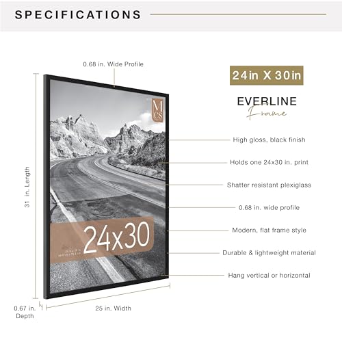Image of MCS Everline Poster Frame, 24x30, Black | Everline Collection Poster Frame For Photos & Art Prints, Hangs Vertical Or Horizontal, 24x30 Inch, Black Finish, 1-Pack
