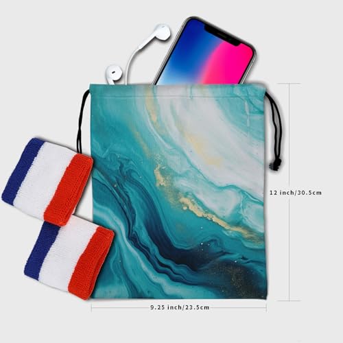 Image of Nerxy Teal White Marble Texture Drawstring Gym Bag - Marble Grip Bag for Gymnasts, Travel, Sports