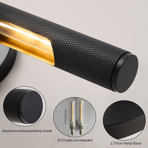 Image of Black Picture Light for Picture Frames, 19.7″ Knurled Artwork Vanity Bathroom Light with 360 Adjustable Shades, Wall Art Sconces Lights