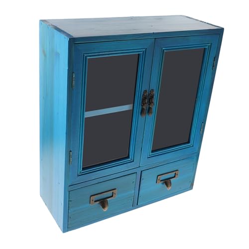 SOPOTUTU Armario de Pared Rústico de Madera con Doble Puerta Mueble Vintage para Cocina y Sala Retro Almacenaje Multifuncional y de Espacio Color Azul