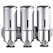 Triple Manual Savon Distributeur Douche Mural sans Percage, 3X 500ml Shampooing Body Wash and Conditioner Distributeurs de Savon pour Salle de Bain Hotel T-Bar Metal Pompe,Argent