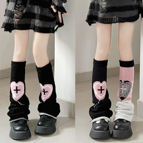 Image of WODECASA Girls Kawaii Leg Warmers Knitted Flared Leg Sleeves Goth Crochet Baggy Cuff Ankle Heap Socks