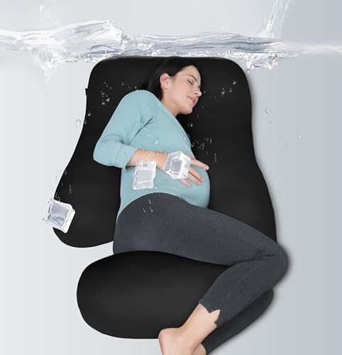 Image of MOON PARK Pregnancy Pillows for Sleeping - U Shaped Full Body Maternity Pillow with Removable Cover - Support for Back, Legs, Belly, Hips - 57 Inch - Black - Cooling Cover
