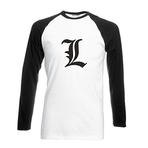 Death Note L, L/S Baseball Tee - White