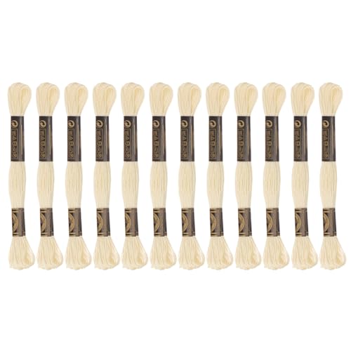 HARFINGTON 12 Skeins Embroidery Floss 8m Each Egyptian Long Fiber Cotton Cross Stitch Thread 26S/2x6 for Embroidery Projects Bracelet, Cream