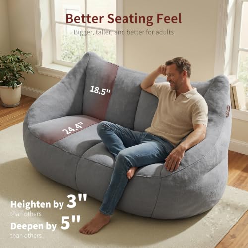 Image of Relefree Oversized Bean Bag Chairs for Adults,Bean Bag Loveseat Sofa,Boneless loveseat for Reading,2 Seater Lazy Sofa for Small Spaces,Mini Small Couches for Living Room,Bedroom,Apartment,Lava Gray