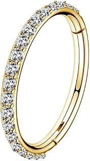 OUFER 14G 8 10 12mm Belly Button Hoop Hinged Navel Ring Hoop Clicker Clear CZ Surgical Steel Short Long Belly Bars Piercing Jewellery Cubic Zirconia Paved for Women