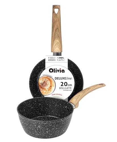 IPEA Casserole à Lait Antiadhésive pour Induction - 20 CM - Élégant Casserole Effet Pierre - Petite Casserole à Lait pour Cuire et Faire Bouillir Soupes,...