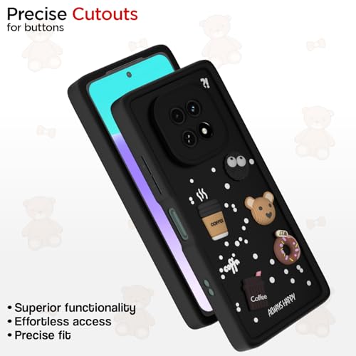 Image of Pikkme Bumper Case for Realme C63 5G | Cute Fun Cartoon 3D Bear Silicone Full Body Protection Back Cover (Black)