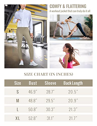 Uaneo Womens Athletic Cropped Jacket Sun Protection Zip Up Long Sleeve Workout Tops Gym Sports Jackets (White-L) #TOP6