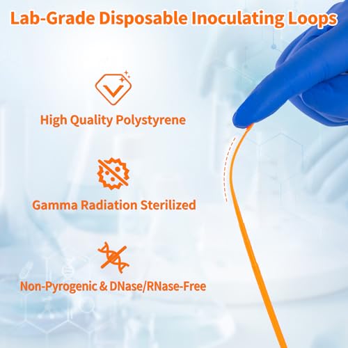 Biologix 100pcs 10µl Disposable Inoculating Loops Sampling Rod Disposable Inoculating Loop, Orange Sterile